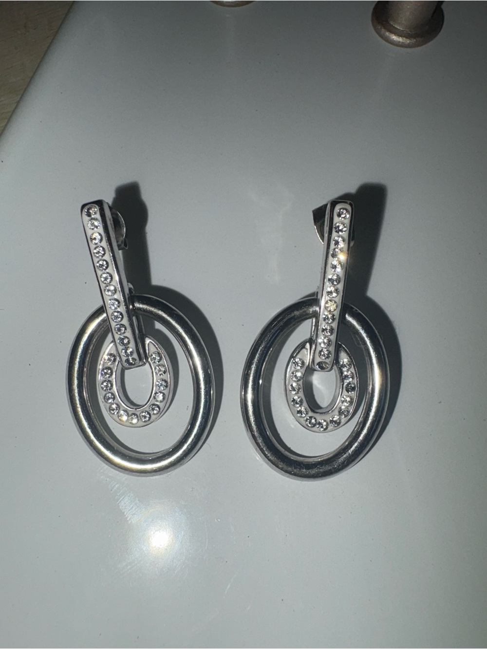 Silver Crystal Hoop Drop Earrings